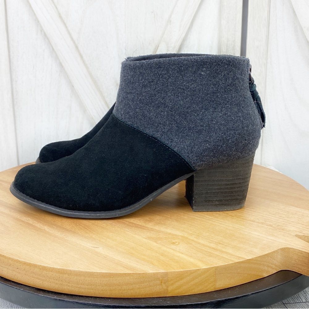 Toms Leila Bootie Ankle Boot Wool Suede Colorblock Gray‎ Black 7.5